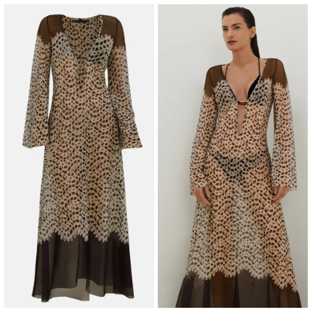 New Caroline Constas Lidi Poeme Long Tunic Kaftan Beach Swim Cover-Up Small NWT